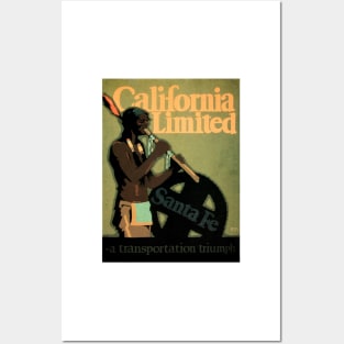 Visit American Indian Natives California Limited Santa Fe Vintage Railway Travel Posters and Art